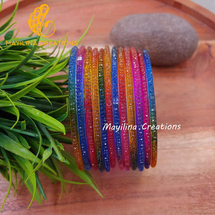 Dark Multicolor Crystal Cut Glass Bangles