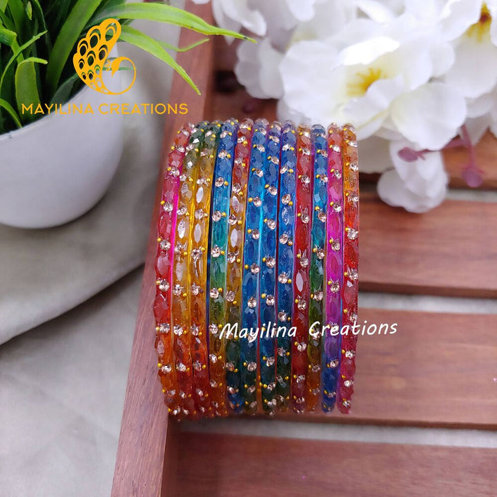 Dark Multicolor Indu - Designer Glass Bangles - Set of 12 Bangles