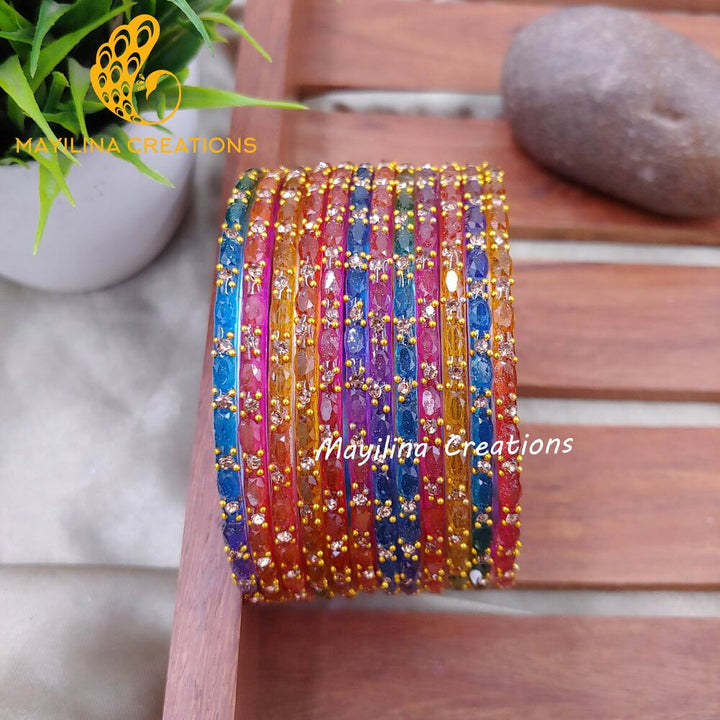 Dark Multicolor Twinkle Designer Glass Bangles - Set of 12 Bangles