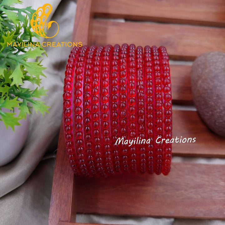 Dark Pink Bubble Design Glass Bangles - Set of 12 Bangles