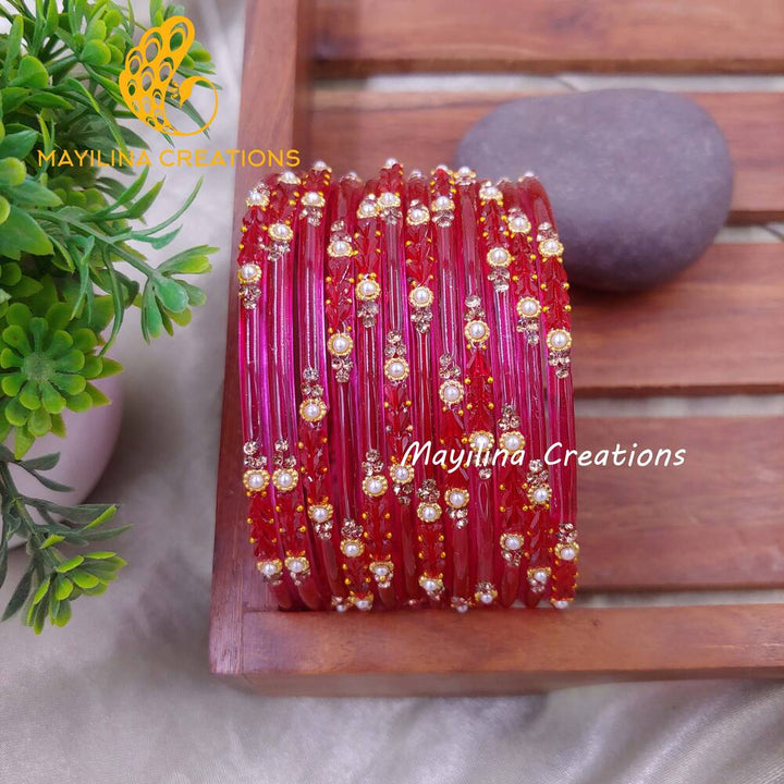 Dark Pink Designer Glass Bangles - Chitrani