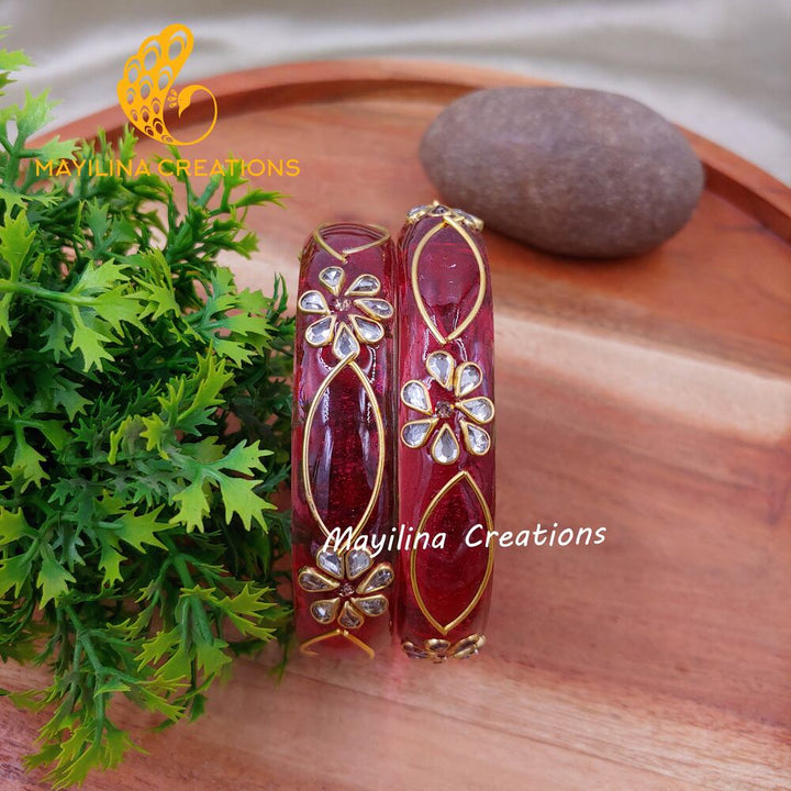 Dark Pink Glass Kada Bangles - Malika (Set of 2 Bangles)
