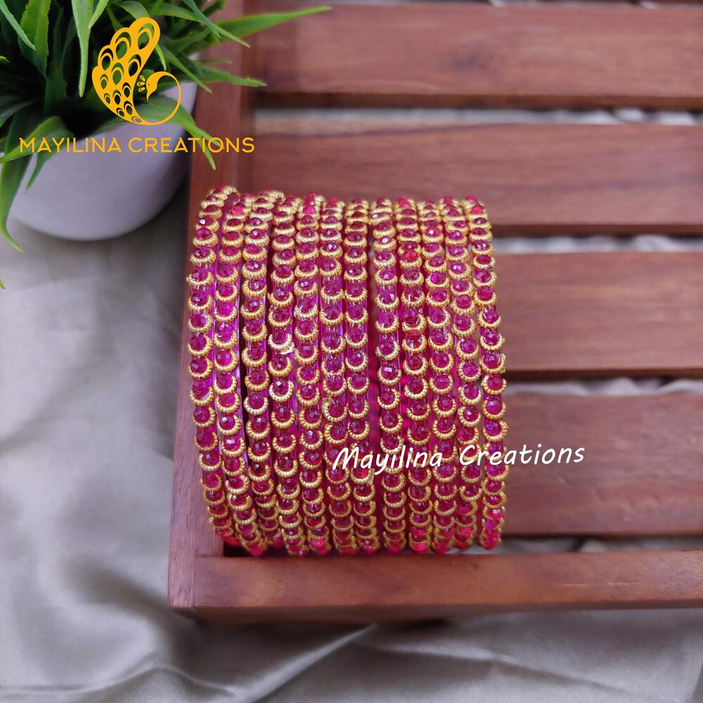 Dark Pink Illampirai Crystal Glass Bangles 