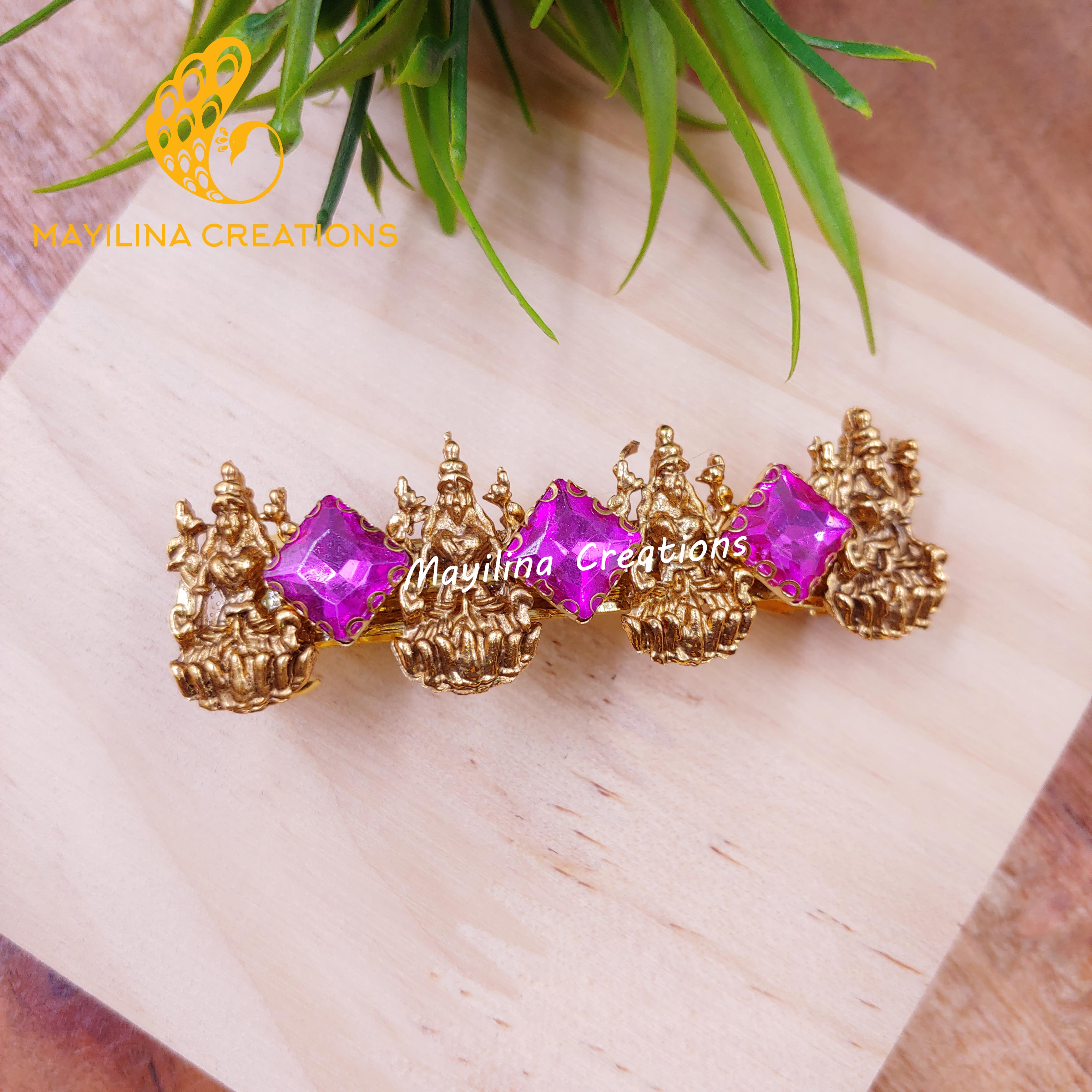 Dark Pink Lakshmi Hair Clips with Stones - Small Size