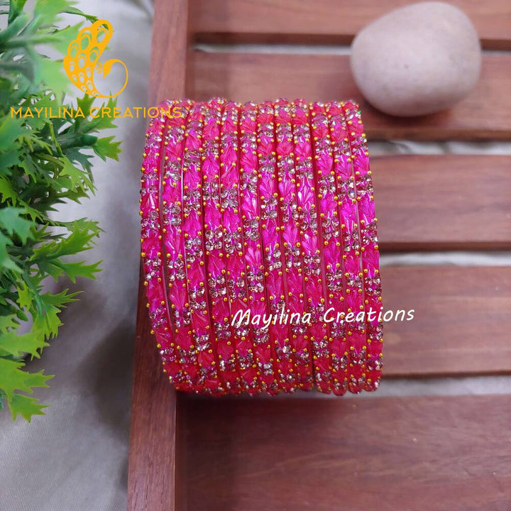Dark Pink Malar - Designer Flower Pattern Bangles