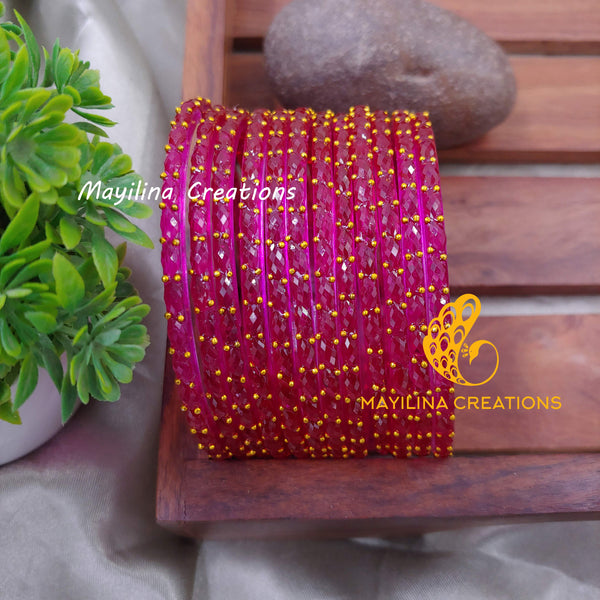 Dark Pink Raindrop Glass Bangles (Set of 12 Bangles)