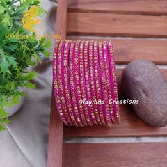 Dark Pink_Stone_Chain_Glass_Bangles