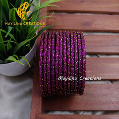 Dark Purple Matte Raindrop Glass Bangles (Set of 12 Bangles)