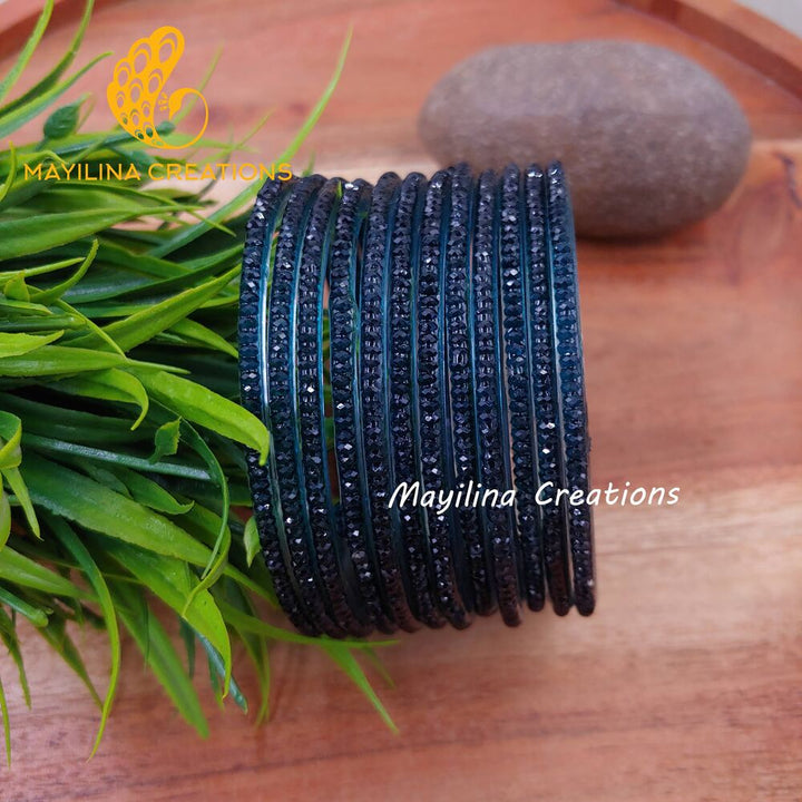 Dark Teal Crystal Cut Glass Bangles