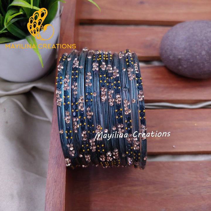 Dark Teal Gauri - Minimal Designer Glass Bangles