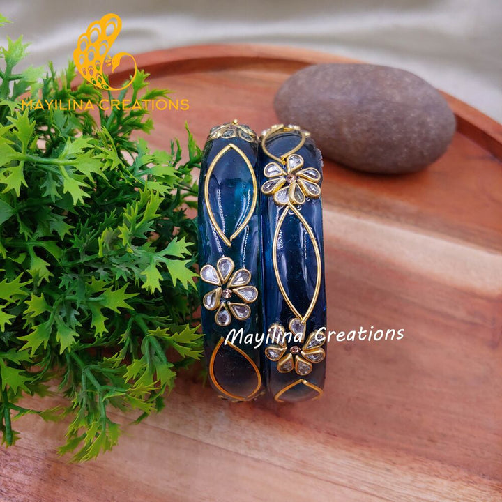 Dark Teal Glass Kada Bangles - Malika (Set of 2 Bangles)