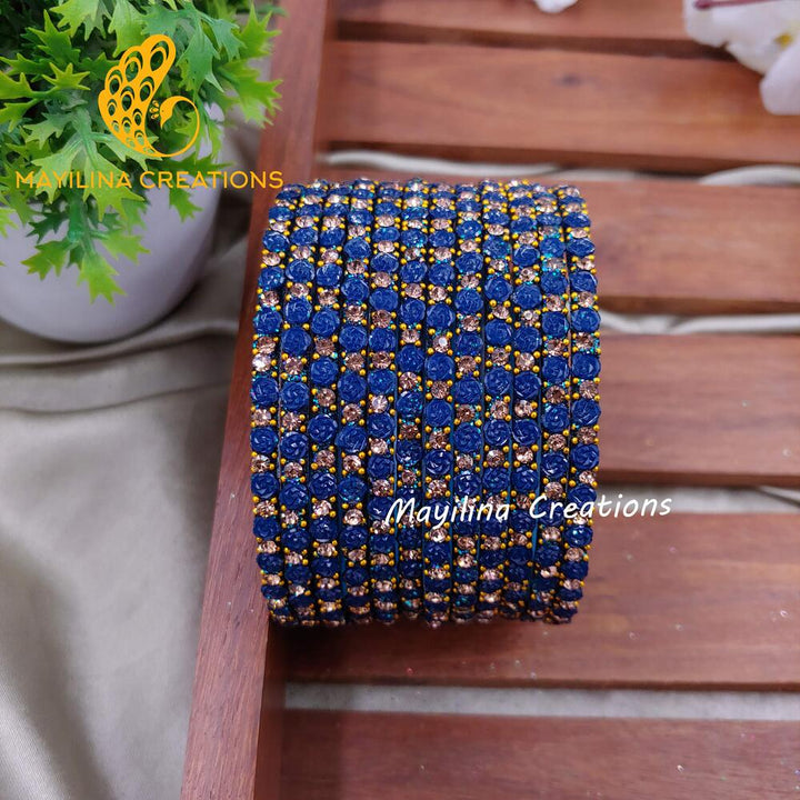 Dark Teal Rose Glitter Bangles - Set of 12 Bangles