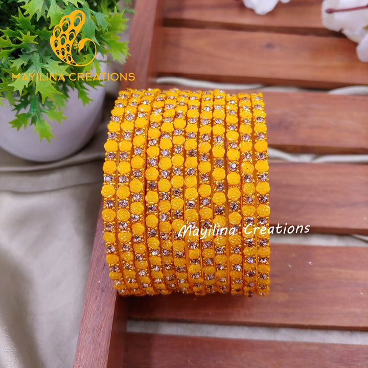 Dark Yellow Rose Glitter Bangles - Set of 12 Bangles
