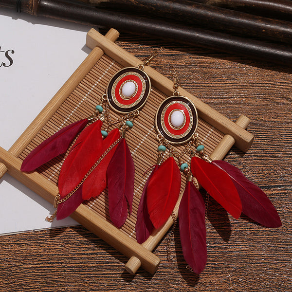 Feather Tassel Bohemian Earrings - Statement Jewelry