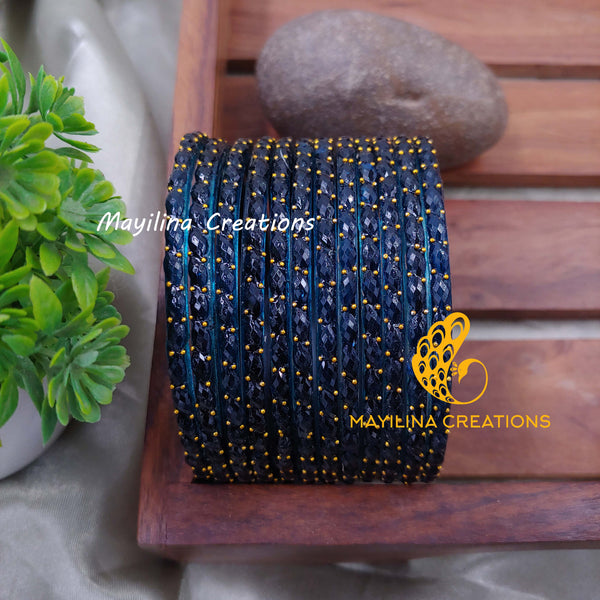 Dark Teal Raindrop Glass Bangles (Set of 12 Bangles)