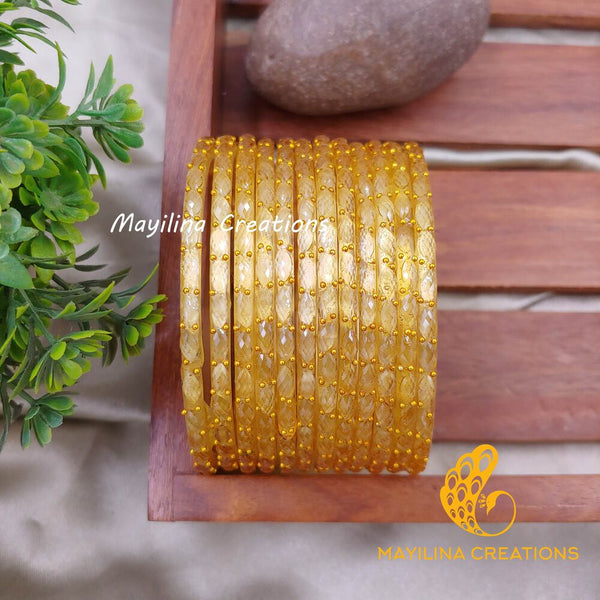 Gold Raindrop Glass Bangles (Set of 12 Bangles)