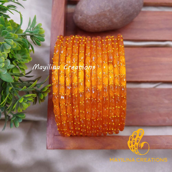Orange Raindrop Glass Bangles (Set of 12 Bangles)