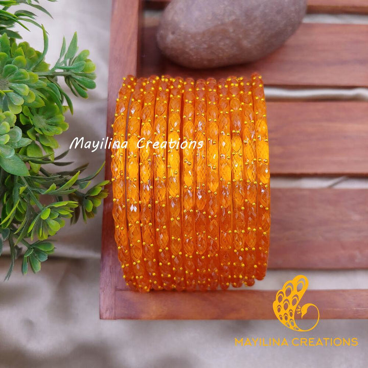 Orange Raindrop Glass Bangles (Set of 12 Bangles)