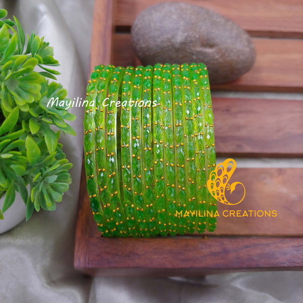 Light Green Raindrop Glass Bangles (Set of 12 Bangles)