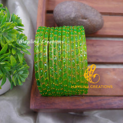 Light Green Raindrop Glass Bangles (Set of 12 Bangles)