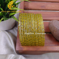 Light Olive Raindrop Glass Bangles (Set of 12 Bangles)