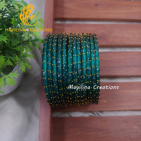 Teal Green Raindrop Glass Bangles (Set of 12 Bangles)