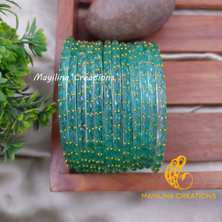 Turquoise Raindrop Glass Bangles (Set of 12 Bangles)