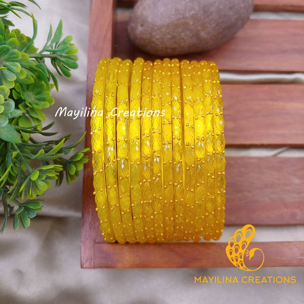 Yellow Raindrop Glass Bangles (Set of 12 Bangles)