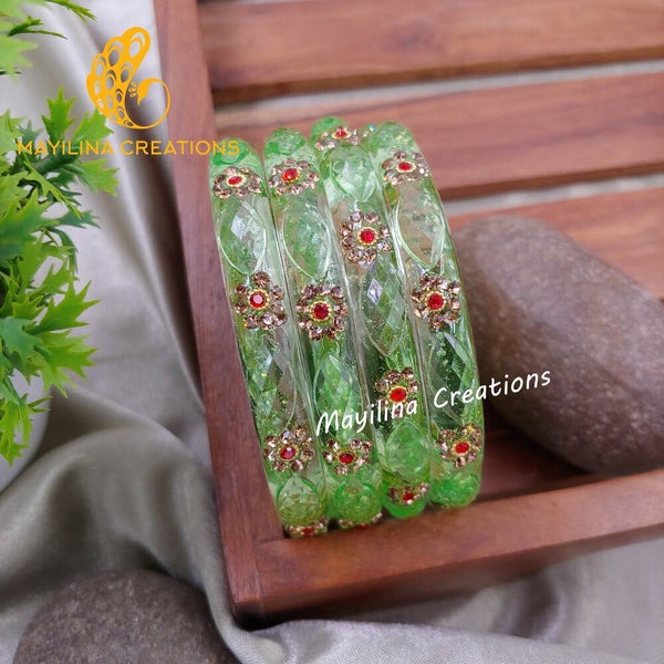 Glass Kada Bangles - Flower (Set of 4 Bangles)