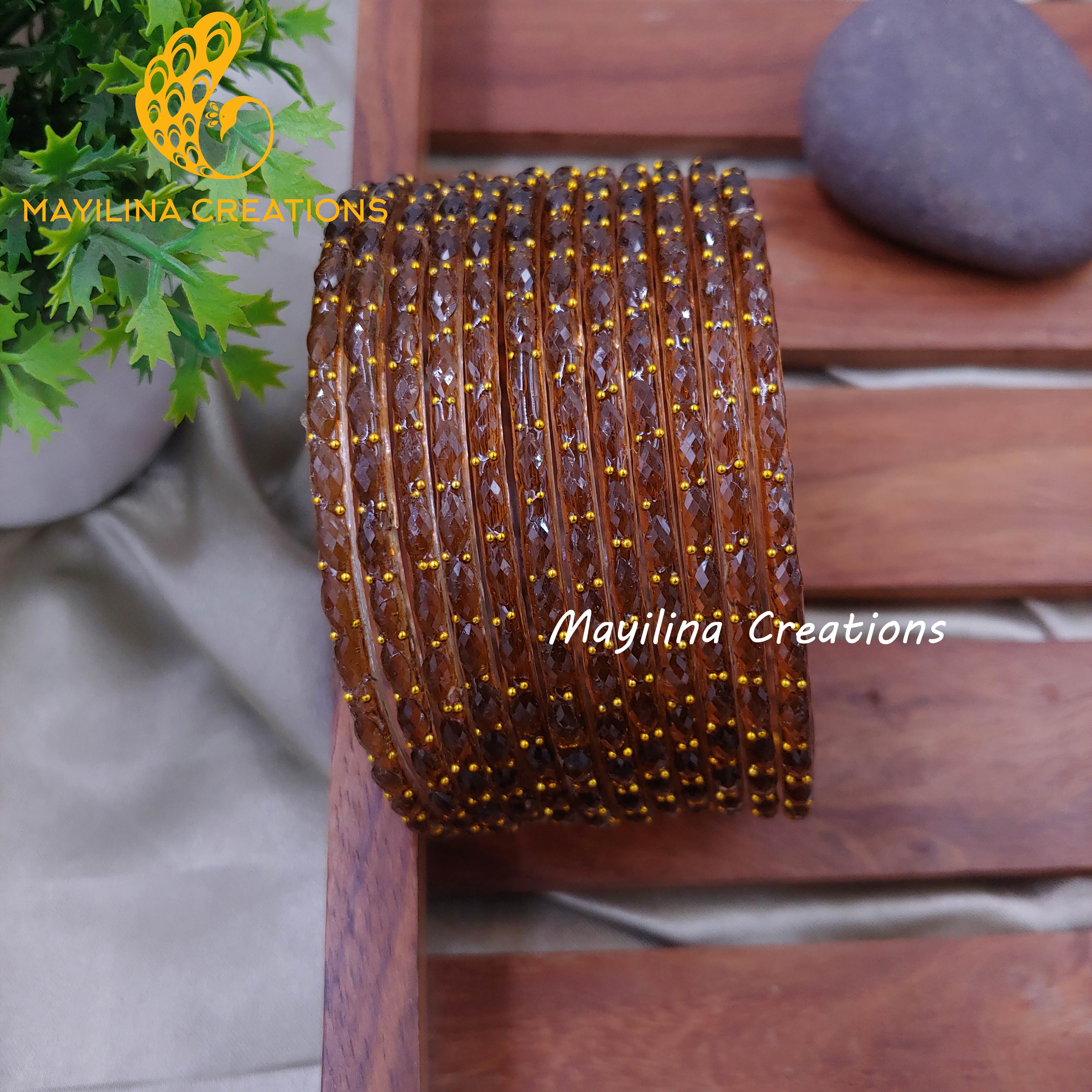 Raindrop Glass Bangles - 2.10 Size (Set of 12 Bangles)