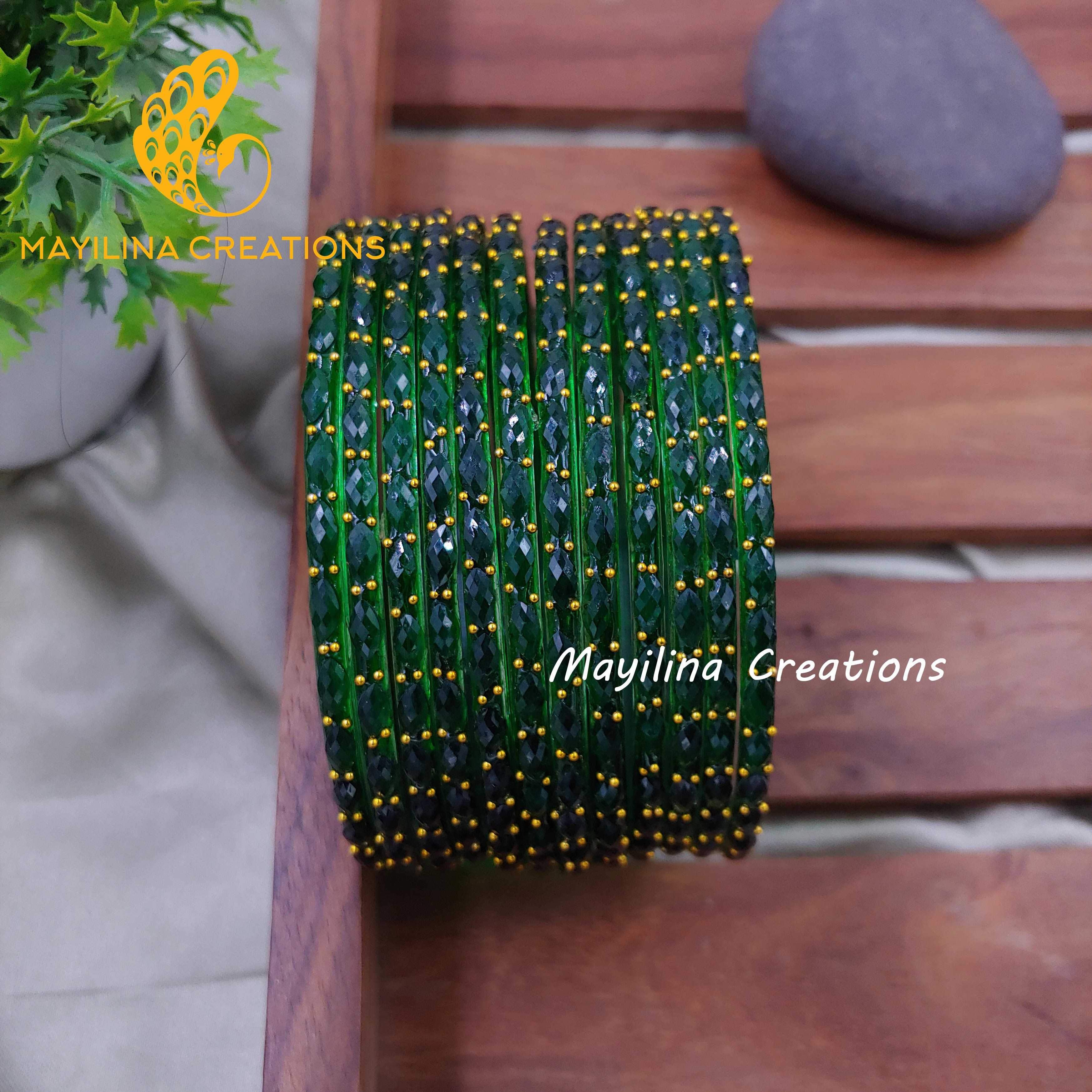 Raindrop Glass Bangles - 2.10 Size (Set of 12 Bangles)