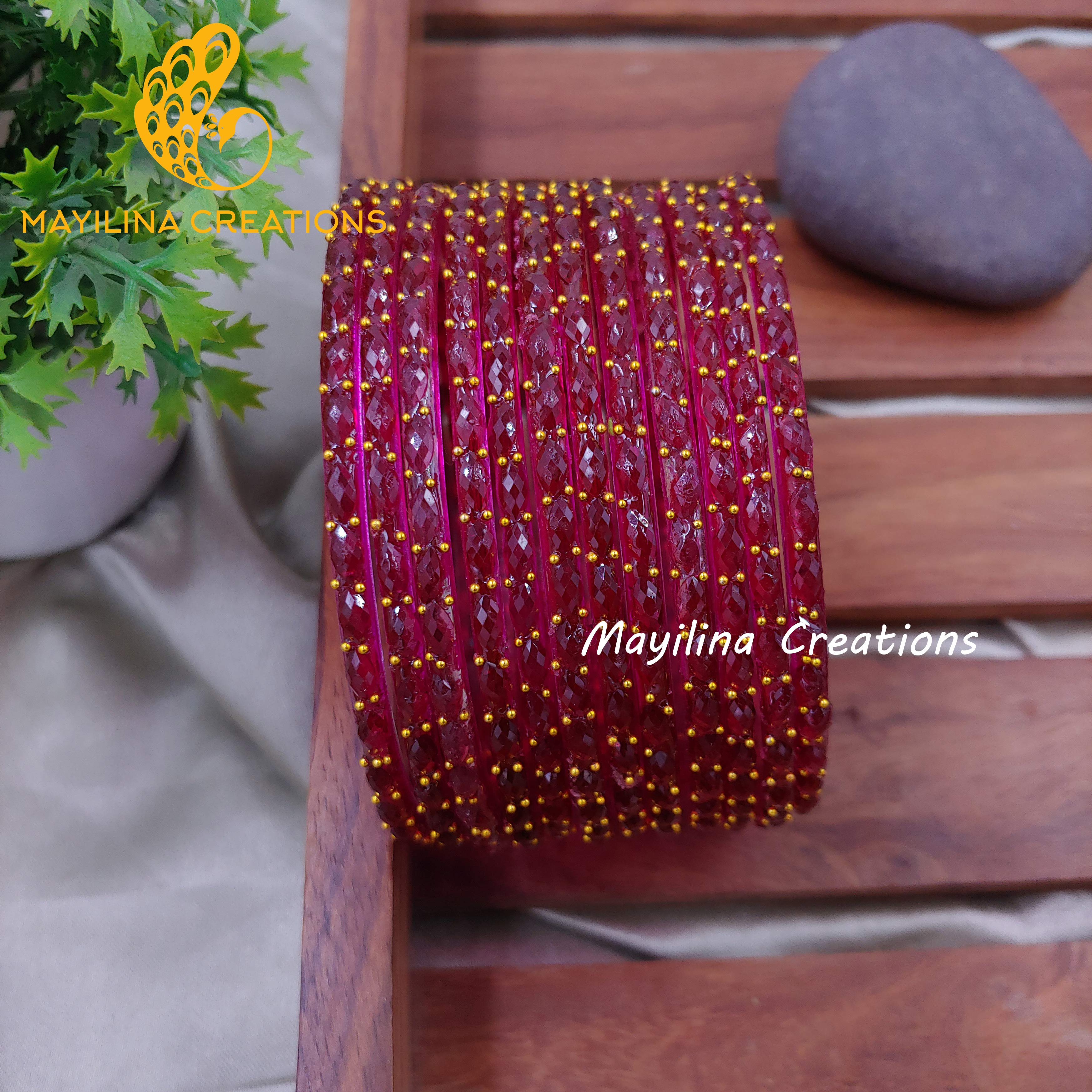 Raindrop Glass Bangles - 2.10 Size (Set of 12 Bangles)