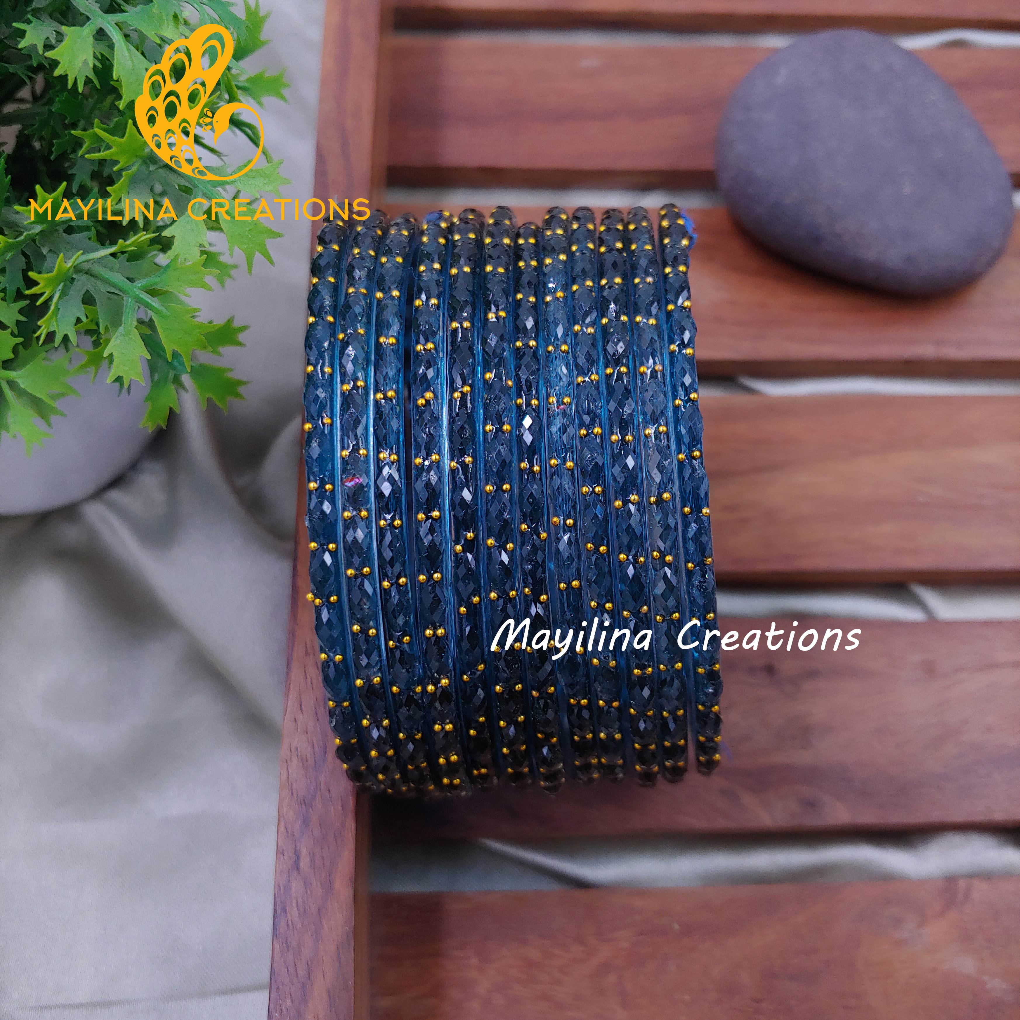 Raindrop Glass Bangles - 2.10 Size (Set of 12 Bangles)