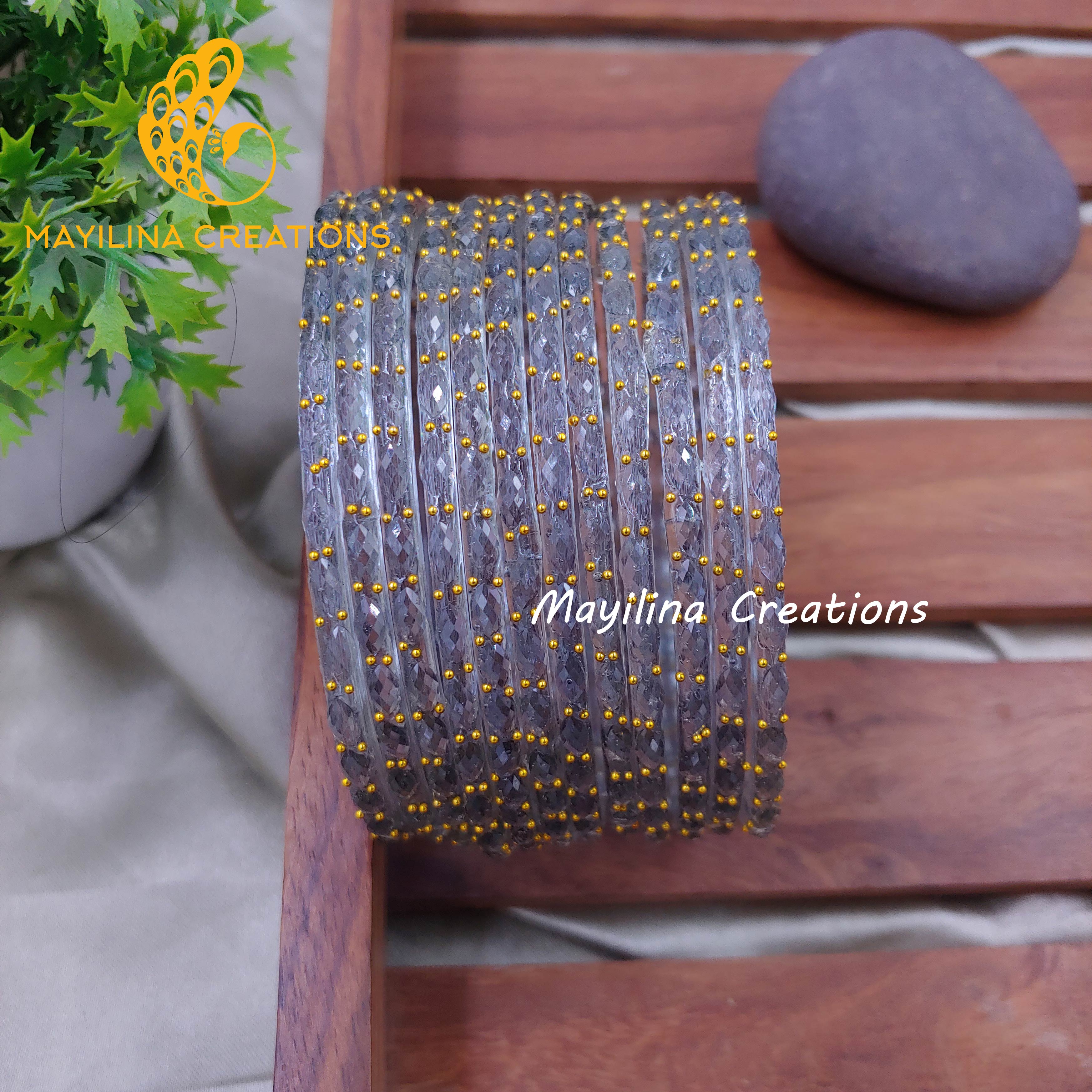 Raindrop Glass Bangles - 2.10 Size (Set of 12 Bangles)