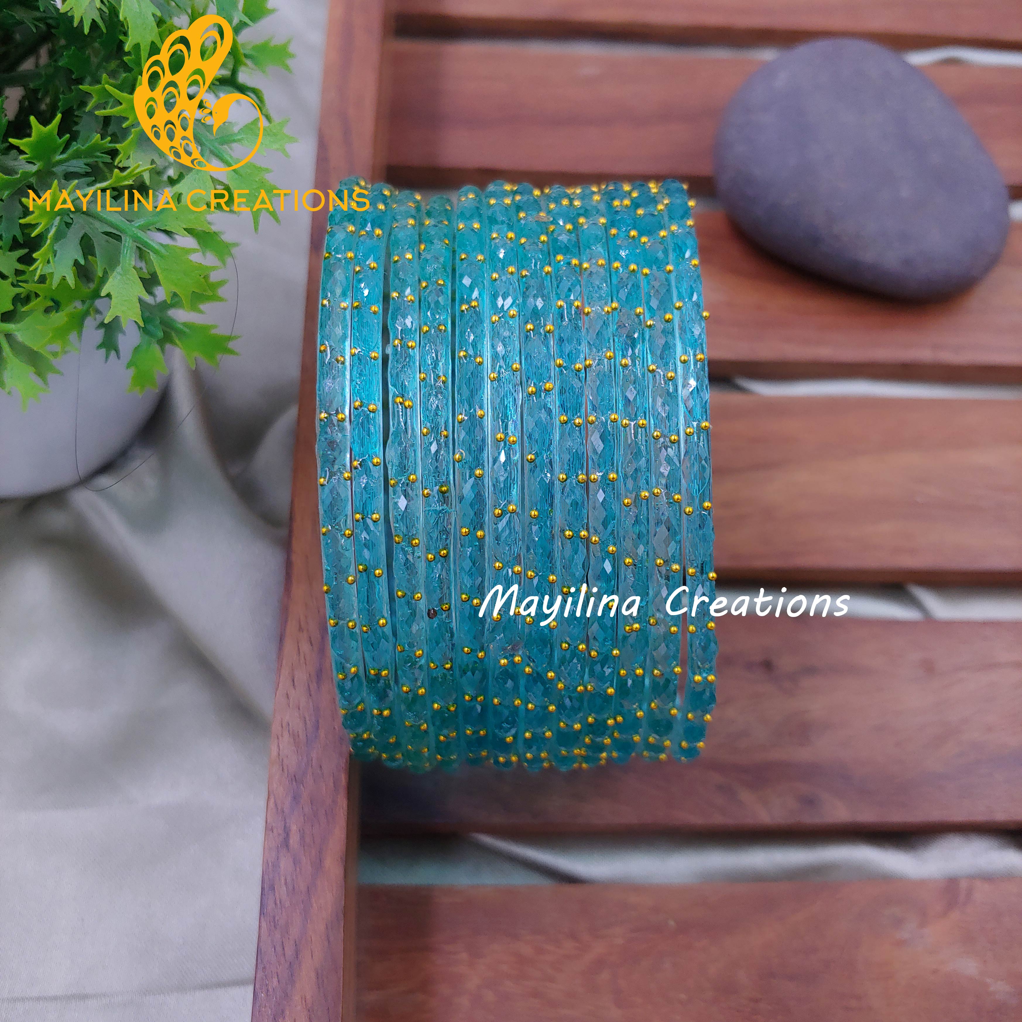 Raindrop Glass Bangles - 2.10 Size (Set of 12 Bangles)