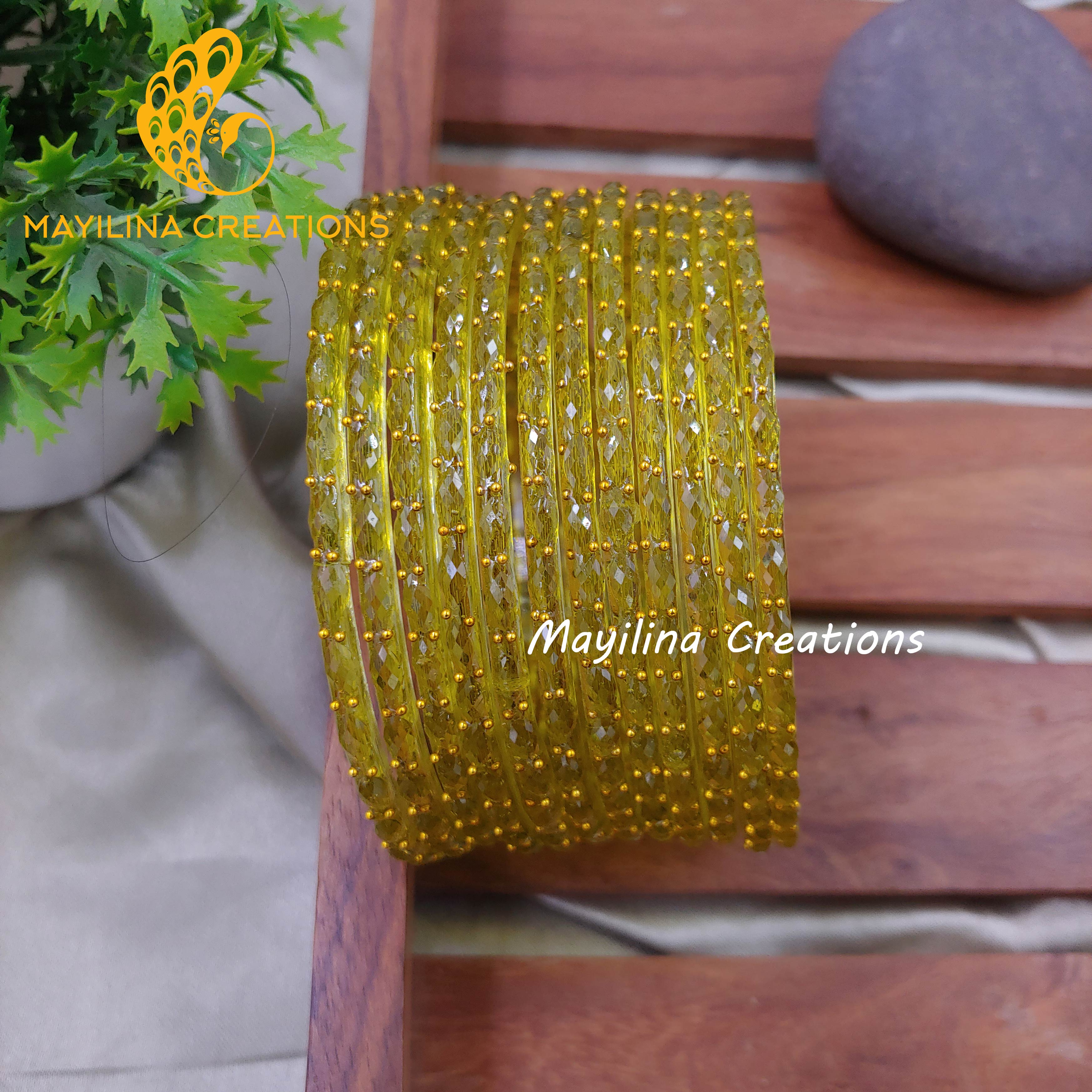 Raindrop Glass Bangles - 2.10 Size (Set of 12 Bangles)