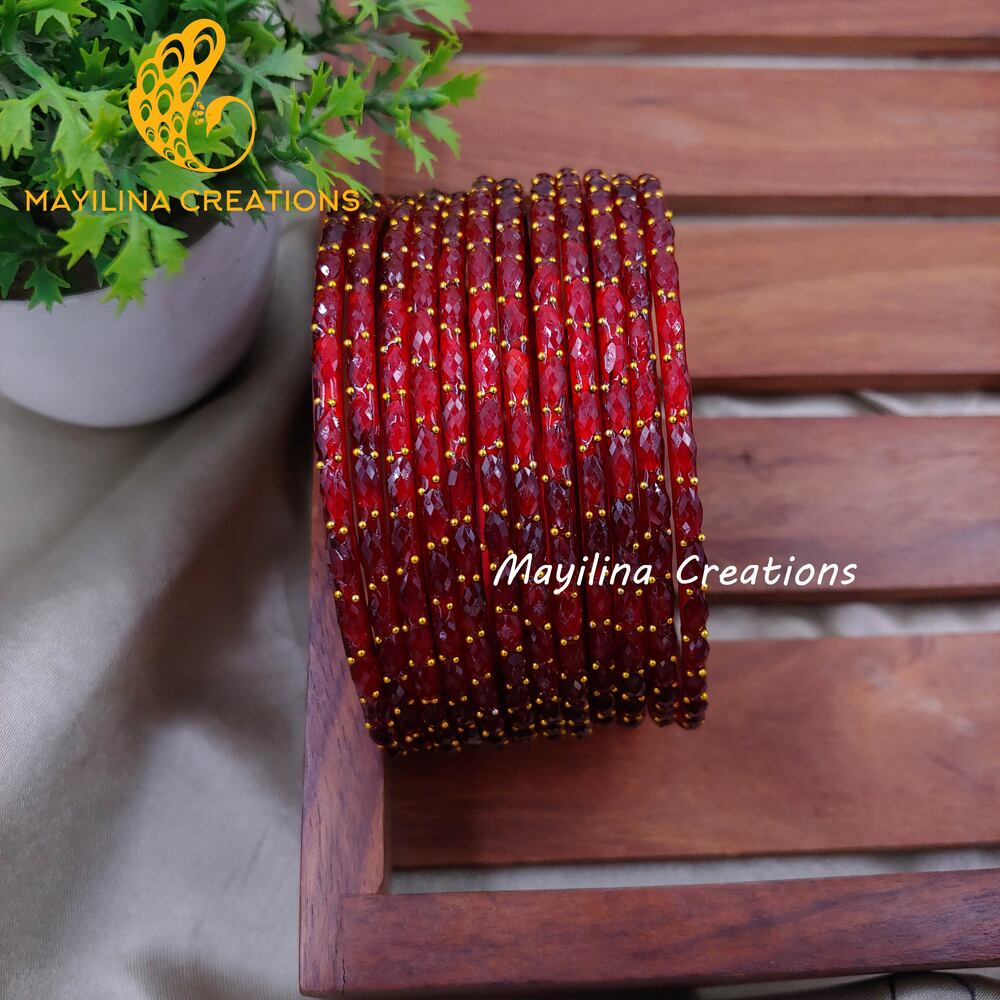 Raindrop Glass Bangles - 2.10 Size (Set of 12 Bangles)