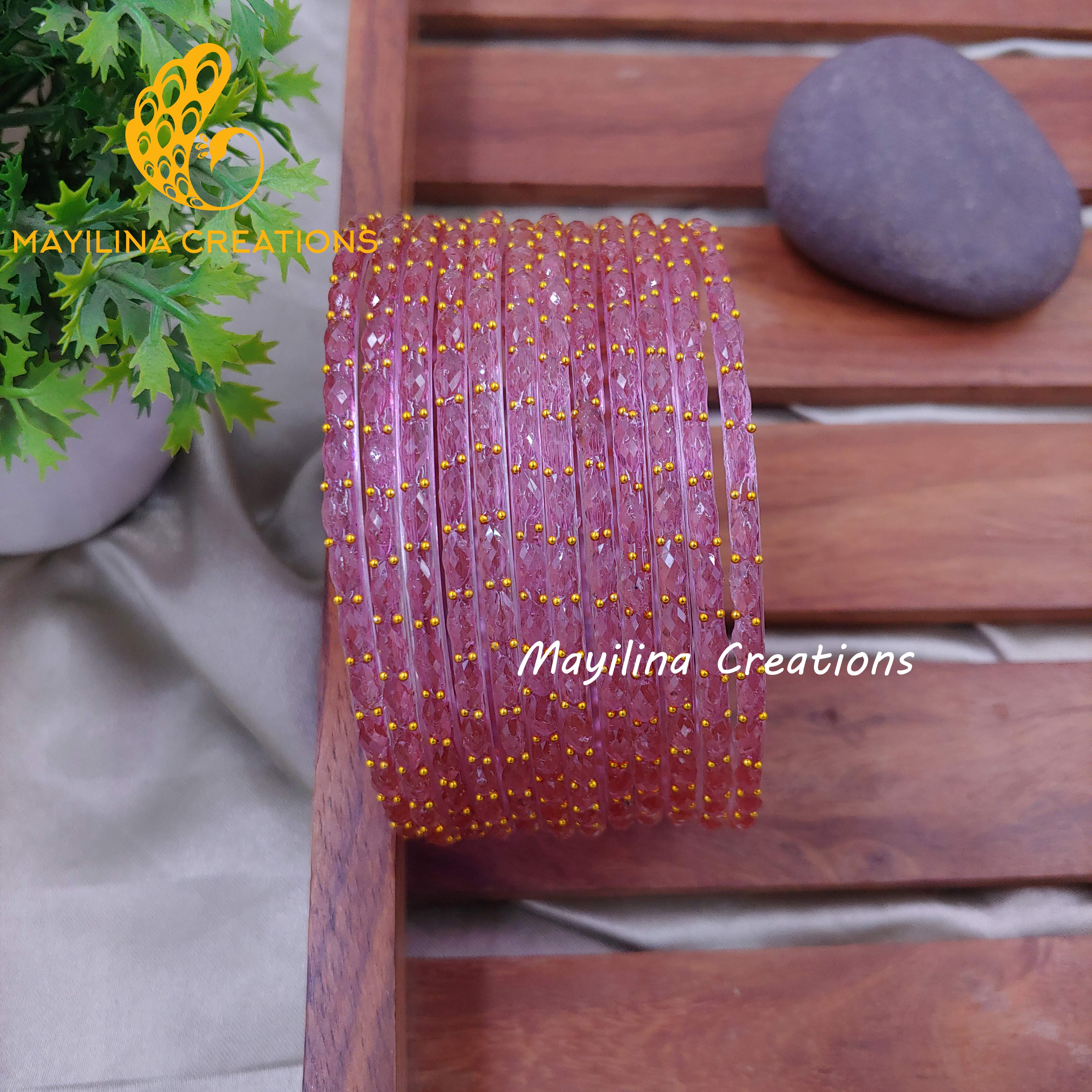 Raindrop Glass Bangles - 2.10 Size (Set of 12 Bangles)