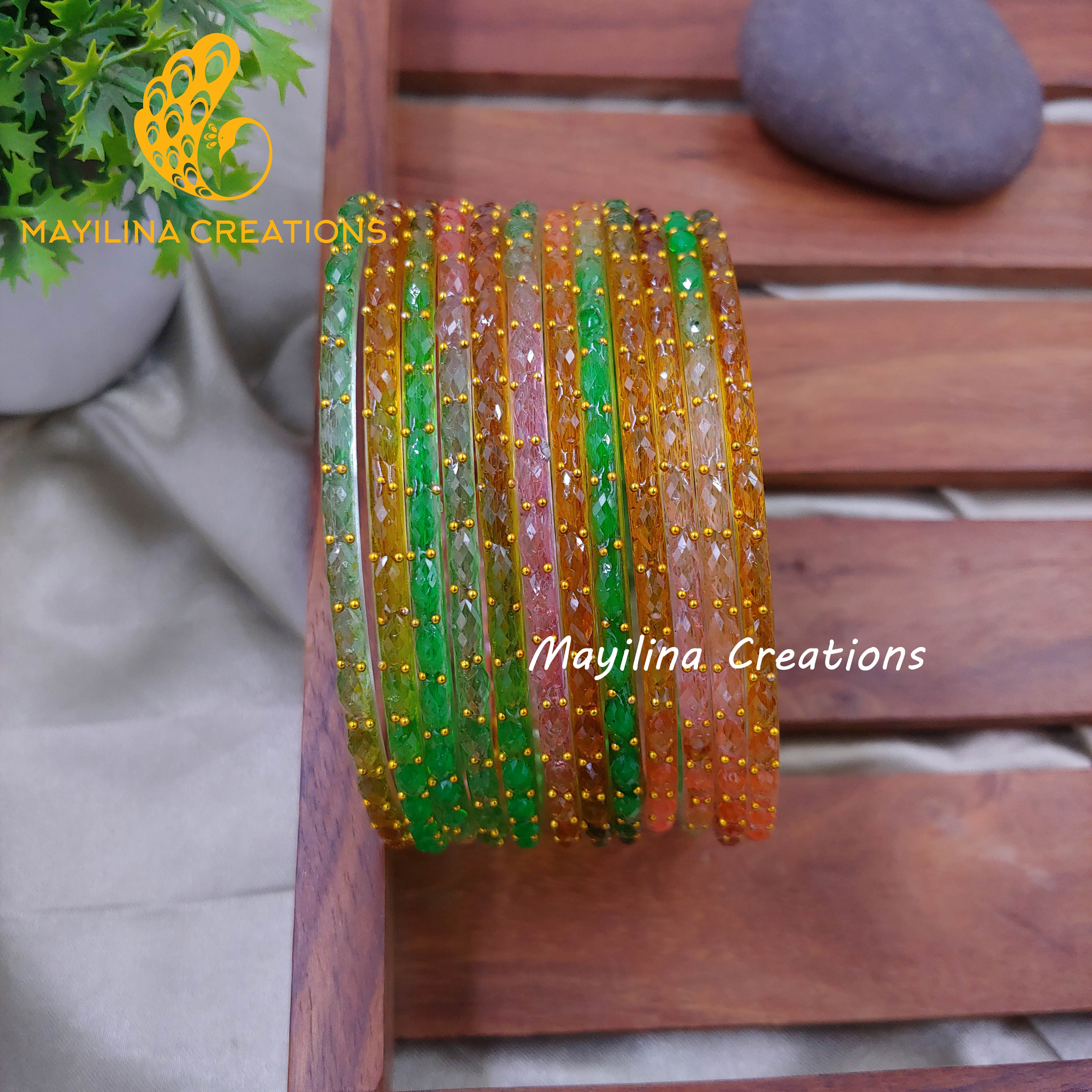 Raindrop Glass Bangles - 2.10 Size (Set of 12 Bangles)