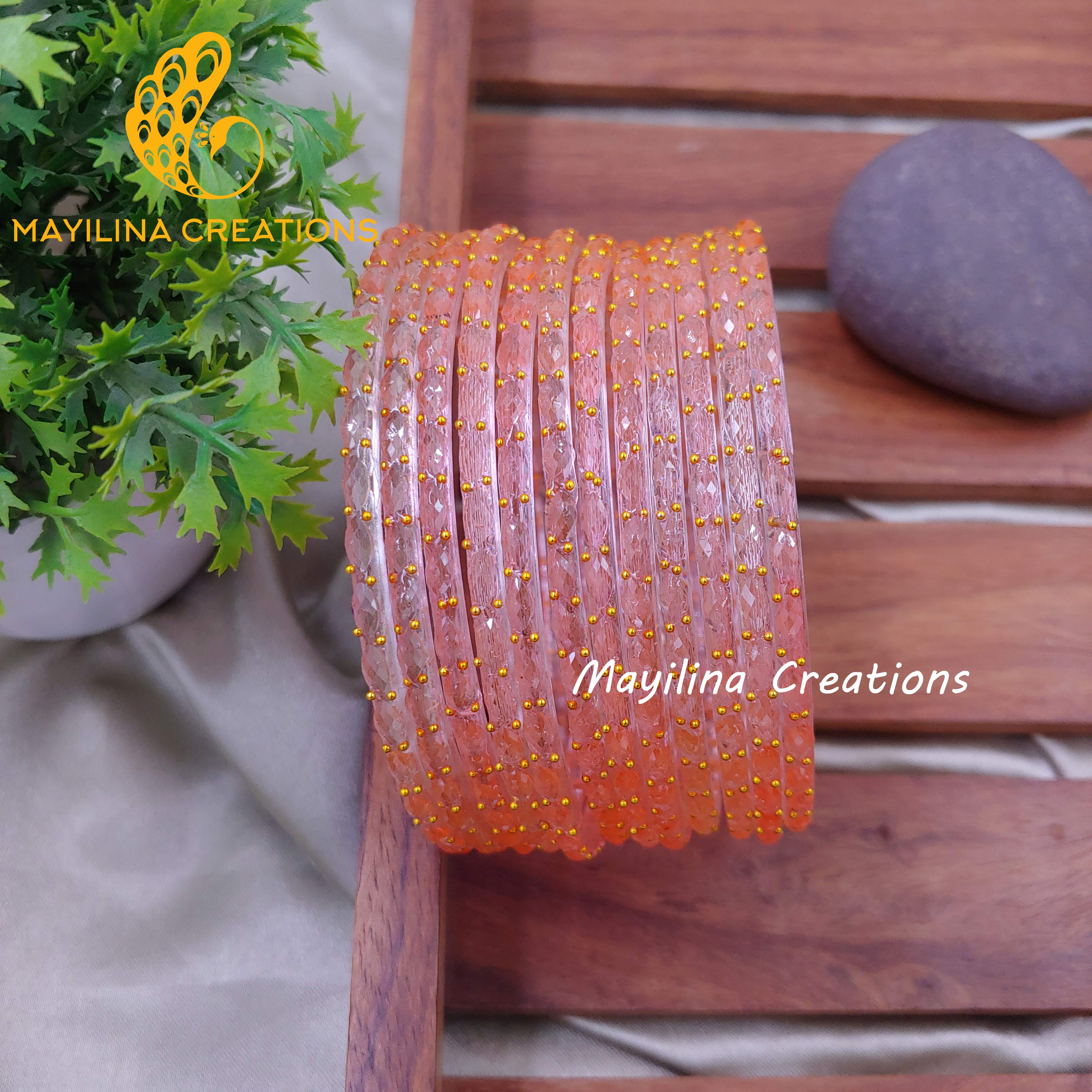 Raindrop Glass Bangles - 2.10 Size (Set of 12 Bangles)