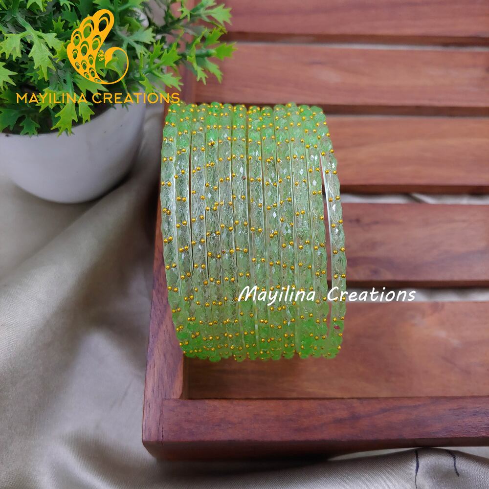 Raindrop Glass Bangles - 2.10 Size (Set of 12 Bangles)