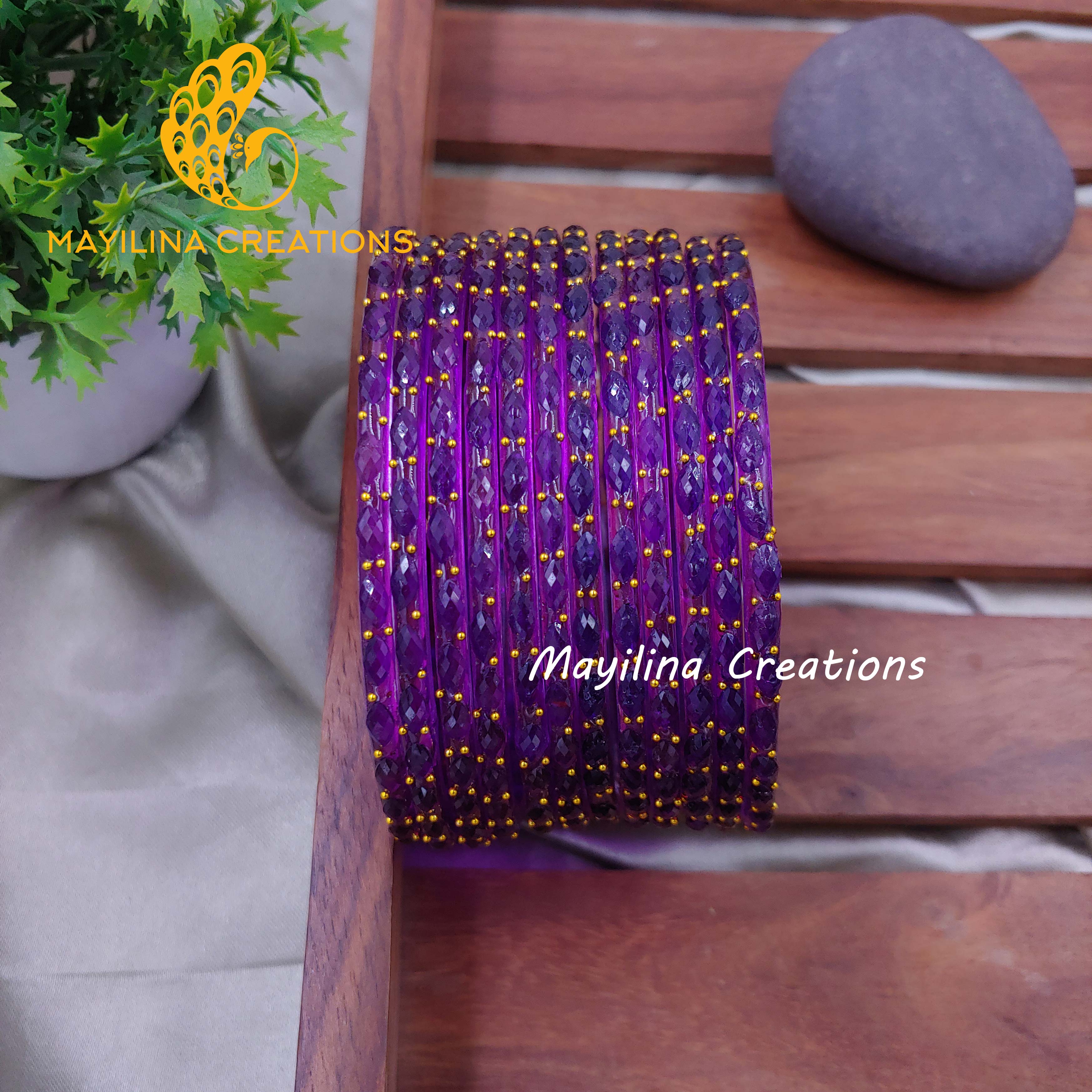 Raindrop Glass Bangles - 2.10 Size (Set of 12 Bangles)