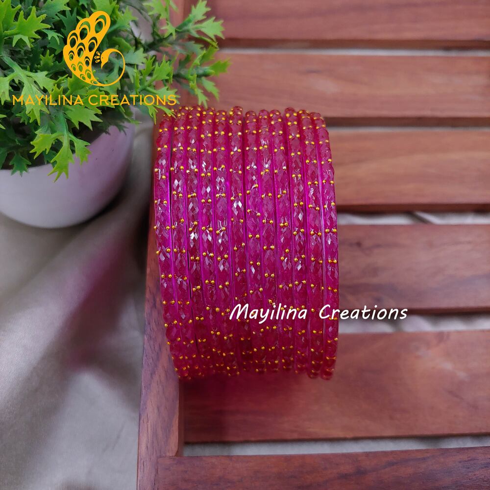 Raindrop Glass Bangles - 2.10 Size (Set of 12 Bangles)