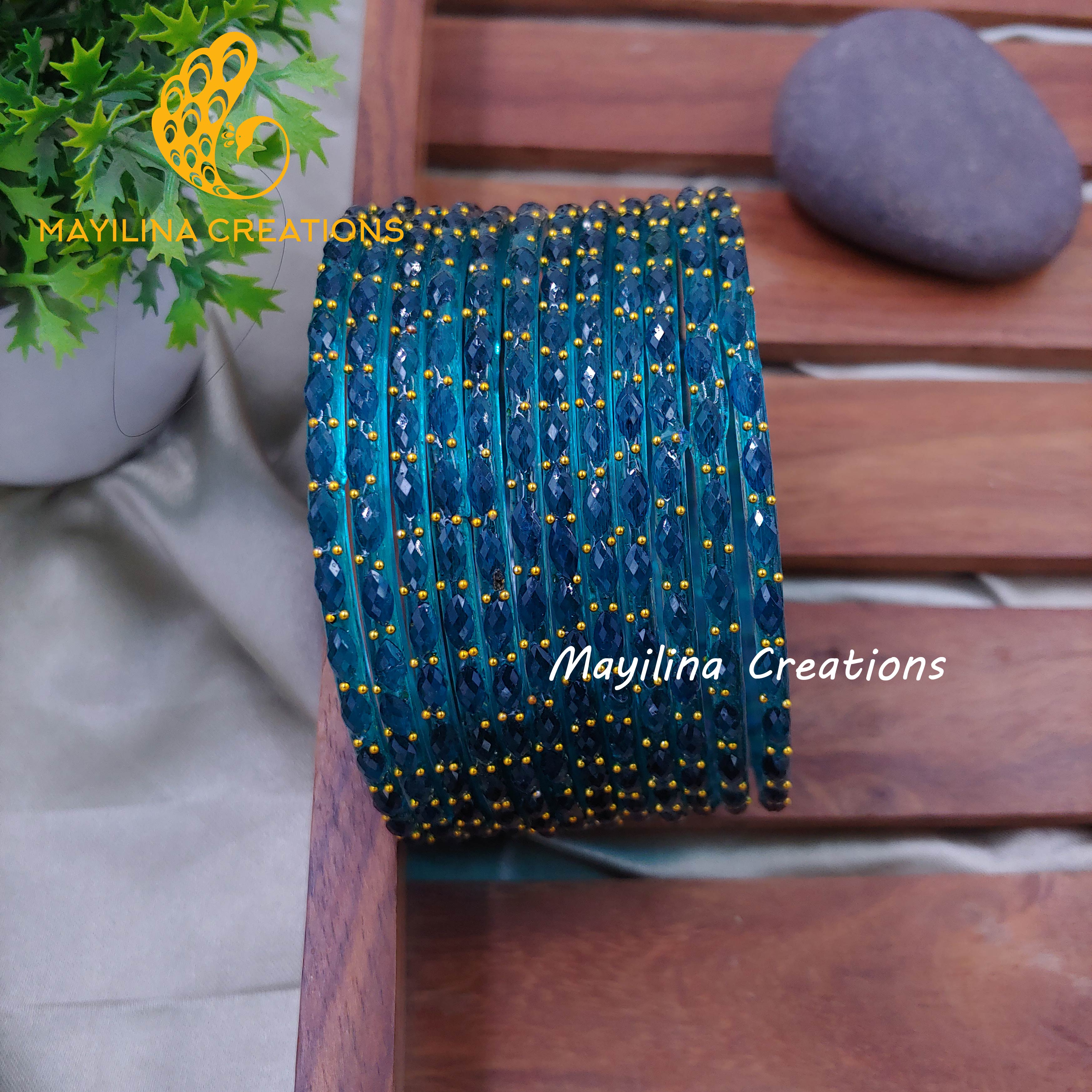Raindrop Glass Bangles - 2.10 Size (Set of 12 Bangles)