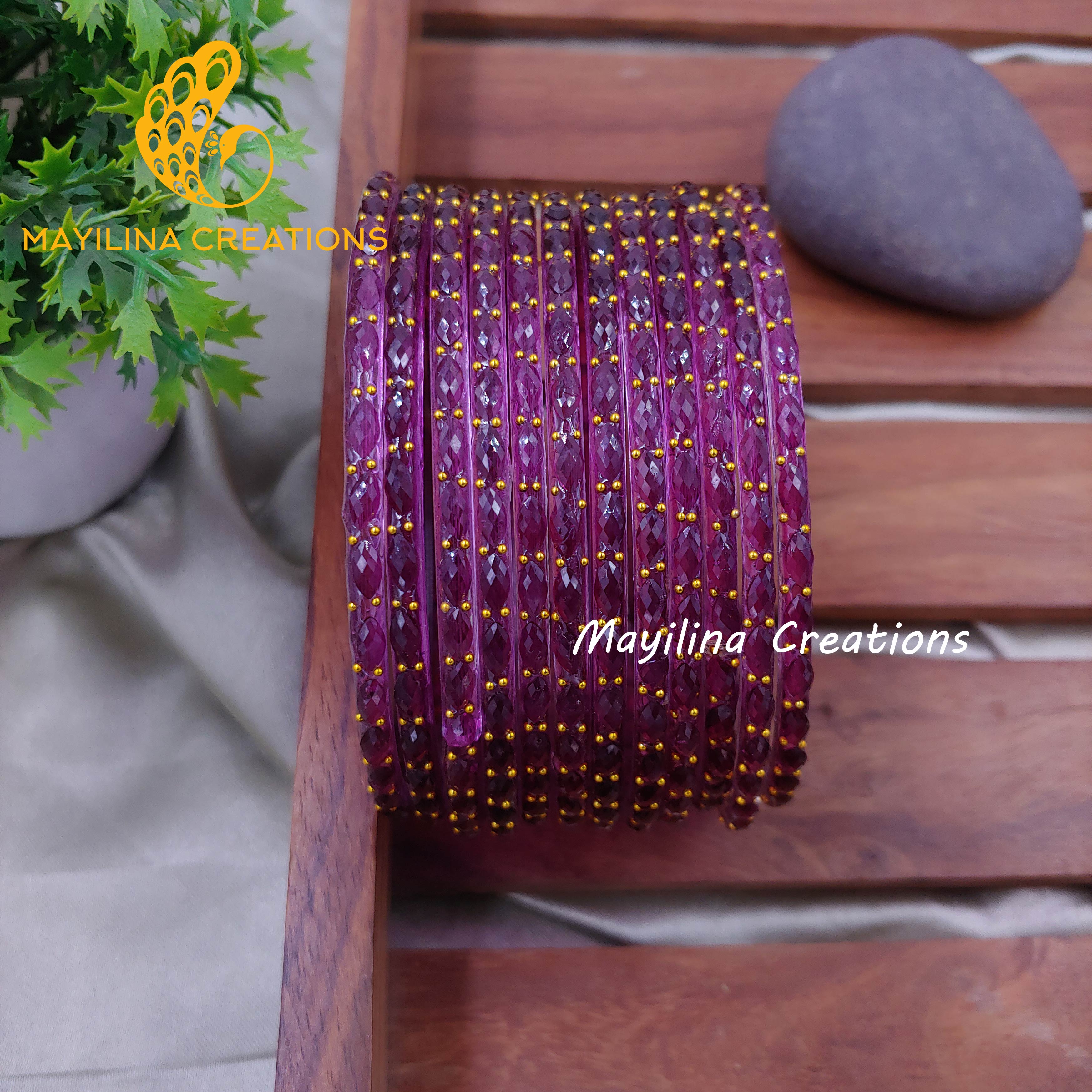 Raindrop Glass Bangles - 2.10 Size (Set of 12 Bangles)