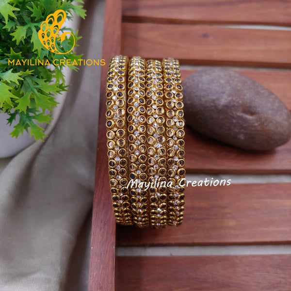 Glass Kundan Border Bangles (Set of 4 Bangles) D12
