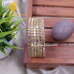 White Kundan Border Glass Bangles