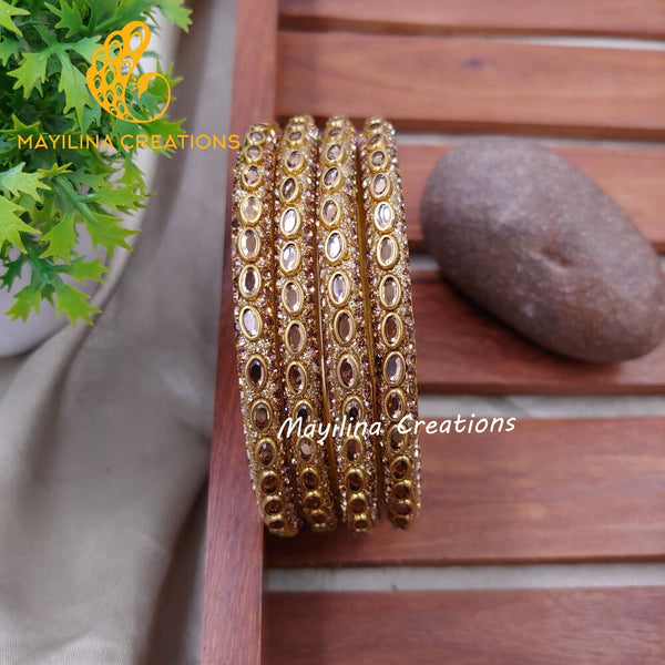 Gold Kundan Border Bangles - D07