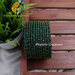 Bottle Green Matte Raindrop Glass Bangles (Set of 12 Bangles)