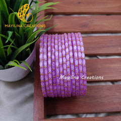 Lavender Matte Raindrop Glass Bangles (Set of 12 Bangles)